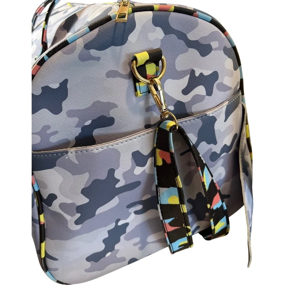 Underonesky Kids Shark Camo Duffel Bag‎ Blue Grey Travel Weekender with Strap